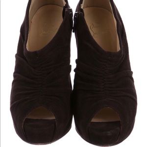 Christian Louboutin brown suede peep toe bootie